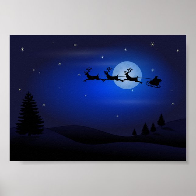 Poster Père Noël En Drapeau Sur La Lune (Devant)