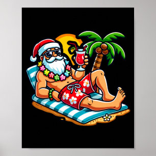 Poster Père Noël en maillot de bain Fête de Noël d'été su