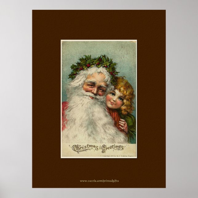 Poster Père Noël & Enfant Art Vintage (Devant)