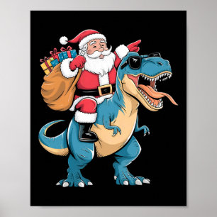 Poster Père Noël équitation Dinosaur T Rex Christmas Boys