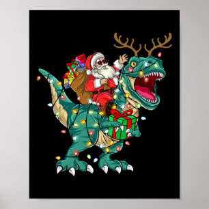 Poster Père Noël équitation Dinosaur T rex Deer Kids Boys