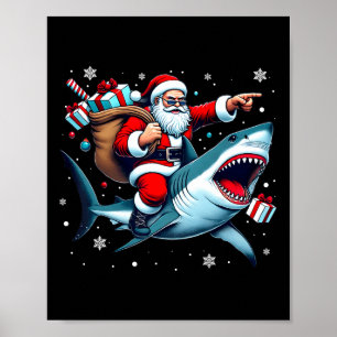 Poster Père Noël équitation requin Noël Pyjama mignonne O