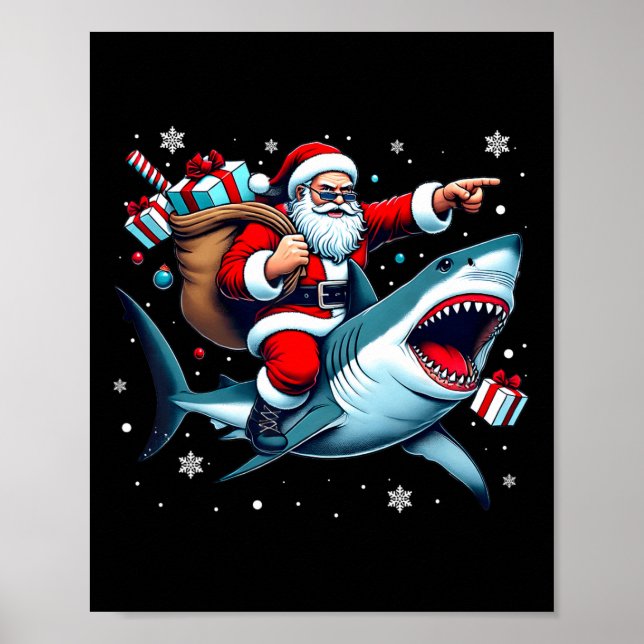 Poster Père Noël équitation requin Noël Pyjama mignonne O (Devant)