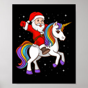 Poster Père Noël équitation Unicorn Mystical Animal Xmas 