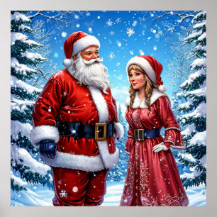 Poster Père Noël et Madame Claus festifs