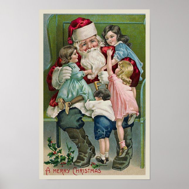 Poster "Père Noël et quatre enfants" (Devant)