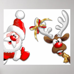 Poster Père Noël et Reindeer Joyeux Noël Joyeux dessin an