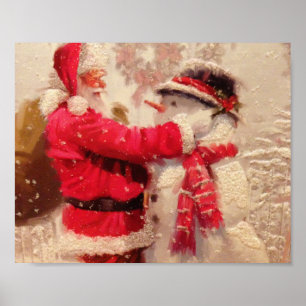 Poster Père Noël et snowman