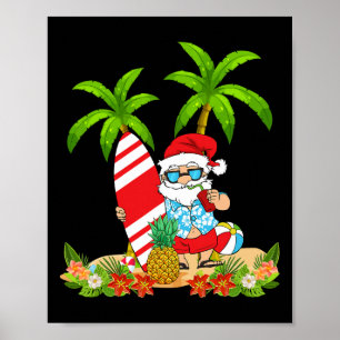 Poster Père Noël Été Surfant Noël En Juillet Plage Vacanc