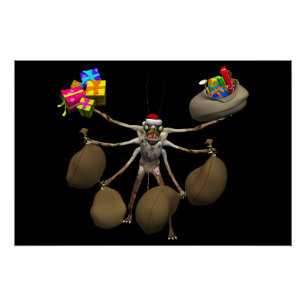 Poster Père Noël Étrange Creeper Avec Pleins Mains