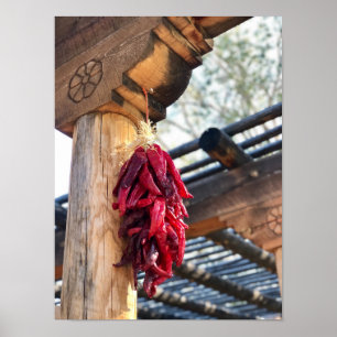 Poster Père Noël Fe Red Chili Ristras Corbal New Mexico P