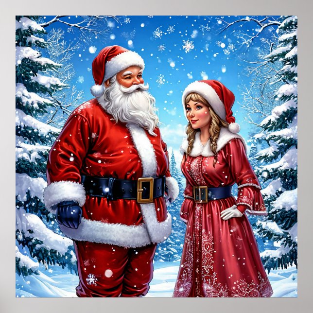 Poster Père Noël Festif et Mme Claus (Devant)