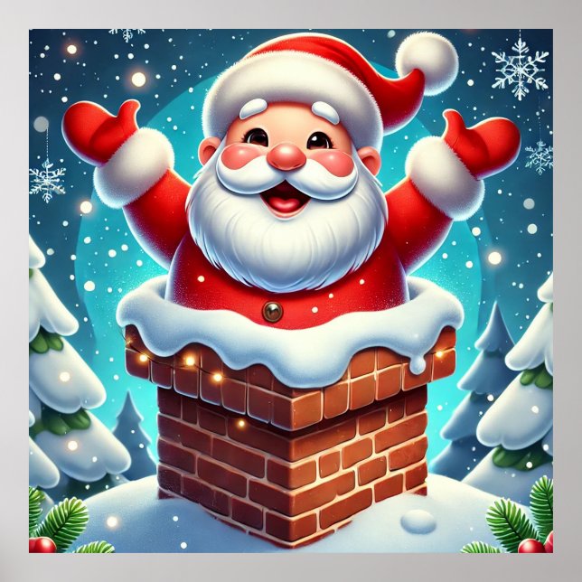 Poster Père Noël festive émergée de Chimney (Devant)