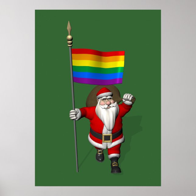 Poster Père Noël fier avec drapeau arc-en-ciel (Devant)
