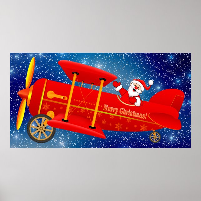 Poster père Noël Flying Biplane (Devant)