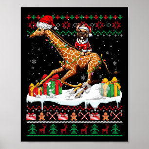 Poster Père Noël French Bulldog équitation Giraffe Christ