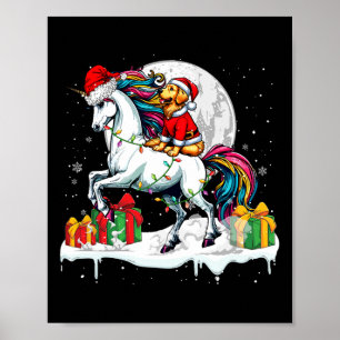 Poster Père Noël Golden Retriever équitation Unicorn Chri