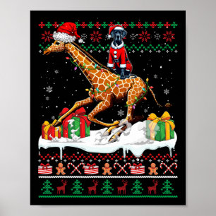Poster Père Noël Great Dane Riding Giraffe Sweat de Noël