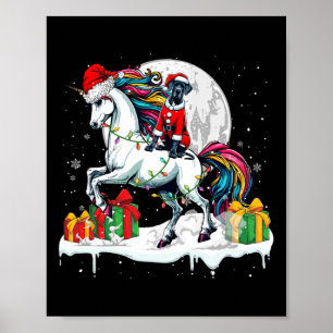 Poster Père Noël Great Dane Riding Unicorn Propriétaire d