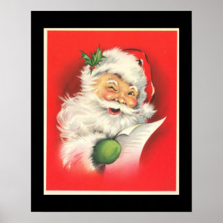 Poster Père Noël hilare clignant de l'œil vintage - Affic