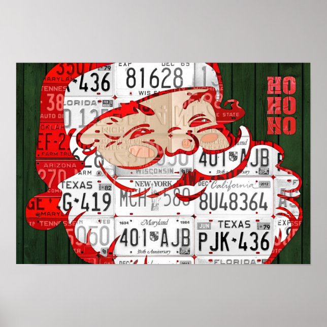 Poster Père Noël Ho Ho Ho Recyclé Plaque de licence Vinta (Devant)