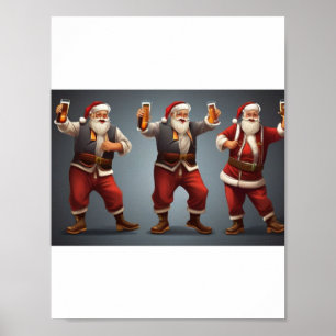 Poster père Noël ivre exécutant une danse de bouchon