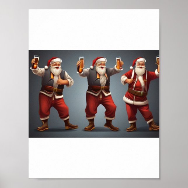 Poster père Noël ivre exécutant une danse de bouchon (Devant)