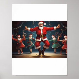 Poster père Noël ivre exécutant une danse de bouchon