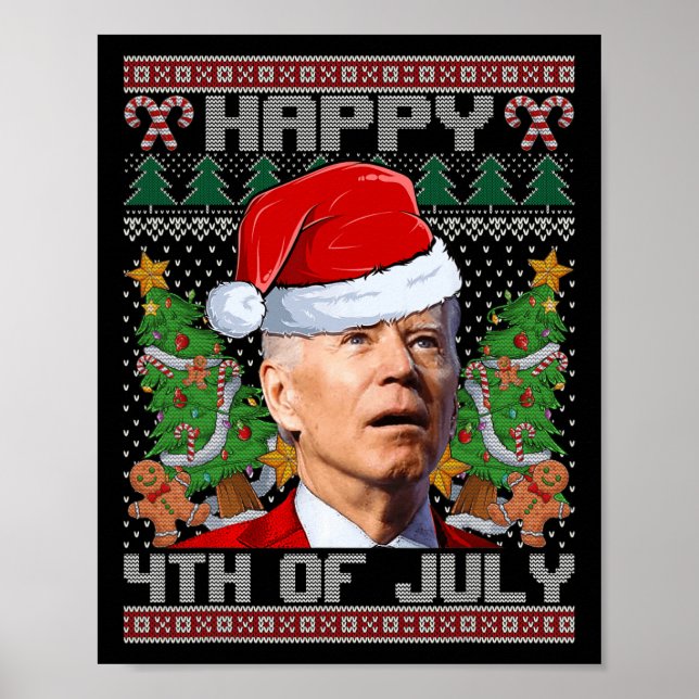 Poster Père Noël Joe Biden Happy 4 juillet Ugly Christmas (Devant)