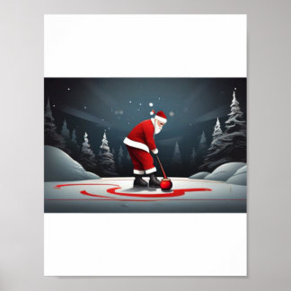 Poster Père Noël jouant au Curling Rock