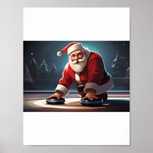 Poster Père Noël jouant au Curling Rock