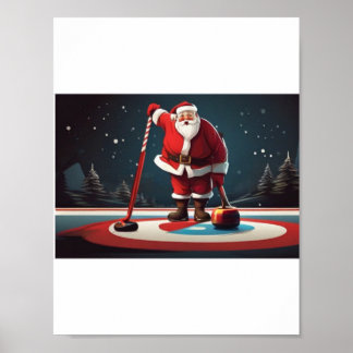 Poster Père Noël jouant au Curling Rock