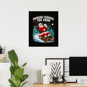 Poster Père Noël jouant au golf Joyeux Noël golfeur