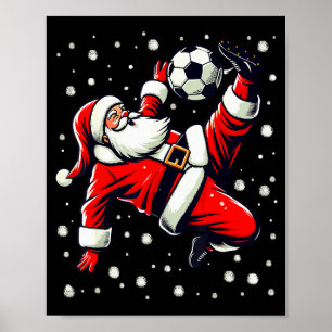 Poster Père Noël joue au football coup de bicyclette, fem