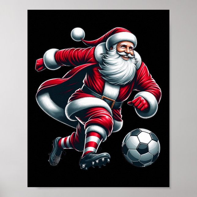 Poster Père Noël Joue Soccer Sport Noël Femmes Hommes Enf (Devant)