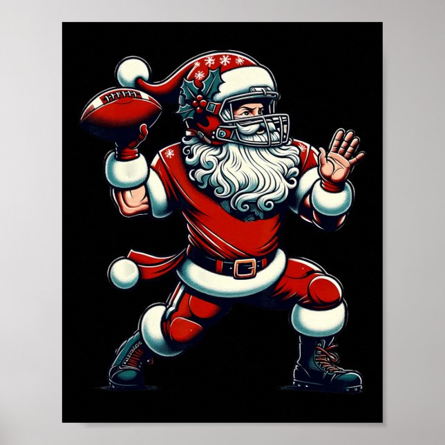 Poster Père Noël Jouer au football américain Christmas Wo (Devant)
