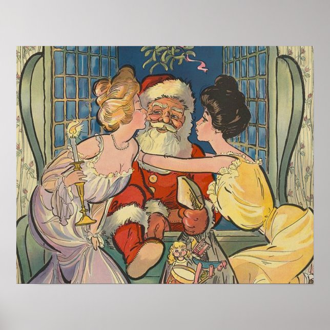 Poster Père Noël Kisses Vintage Christmas (Devant)