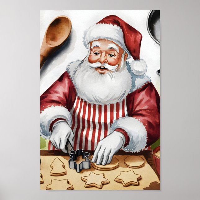 Poster Père Noël Making Sugar Cookies imprimé style vinta (Devant)