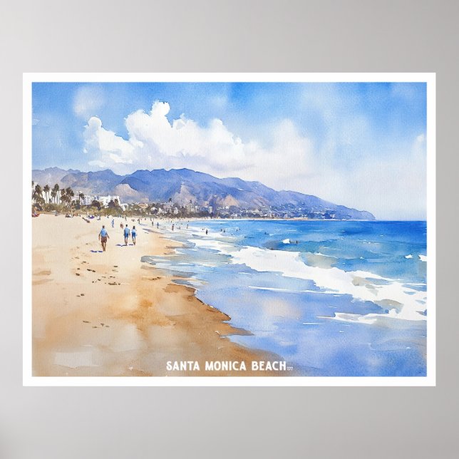 Poster Père Noël Monica Beach, peinture à l'aquarelle de  (Devant)