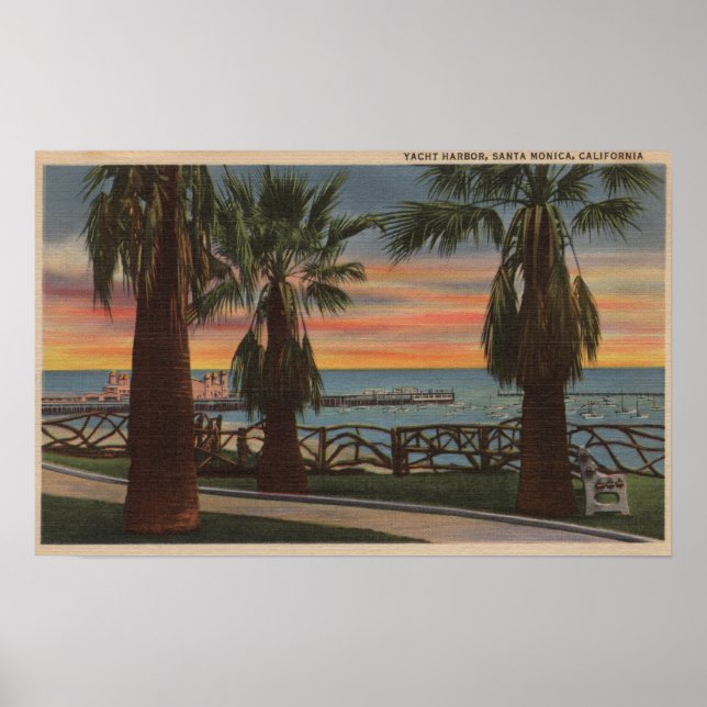 Poster Père Noël Monica, CA - Yacht Harbour et Sunset Vie (Devant)