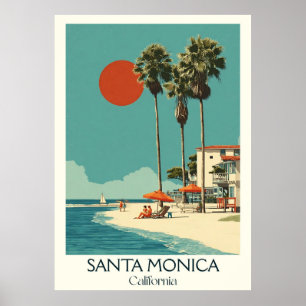 Poster Père Noël Monica California Art Print   Plage Icon