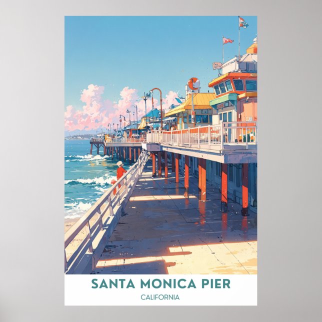 Poster Père Noël Monica Pier - Attractions de Californie (Devant)