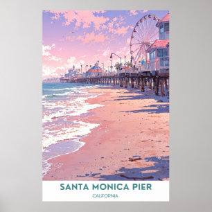 Poster Père Noël Monica Pier - Californie
