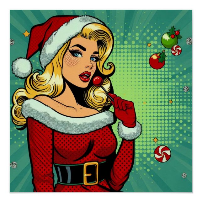 Poster Père Noël Pinup : Pop Art Glam (Devant)