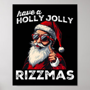Poster Père Noël qui miaule drôle de mème de Noël Rizz Ri