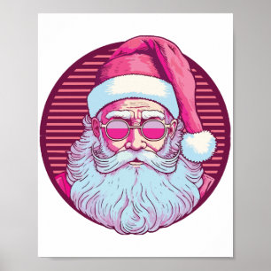 Poster Père Noël rose rétro vintage 