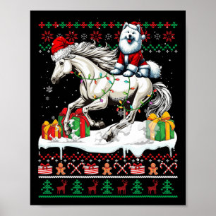 Poster Père Noël Samoyed équitation Cheval de Noël Sweate