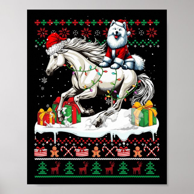 Poster Père Noël Samoyed équitation Cheval de Noël Sweate (Devant)