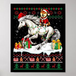Poster Père Noël Shiba Inu équitation Cheval Noël Sweat L