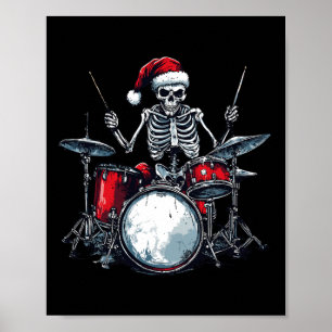 Poster Père Noël Skeleton Jouer Drum Percussionist Drumme